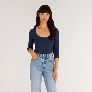 Z Supply Jayda Rib 3/4 Sleeve Top Midnight Blue Small